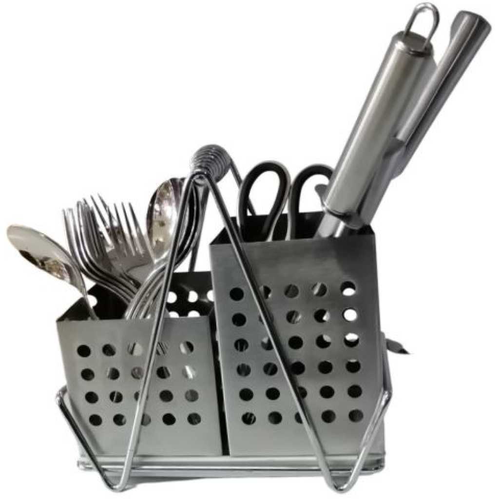 Double Spoons, Forks Cutlery Storage Organizer Holder Draining Rack,Silver