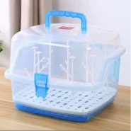 Baby Bottle Drying Rack Storage Box & Anti-dust Cover, Blue
