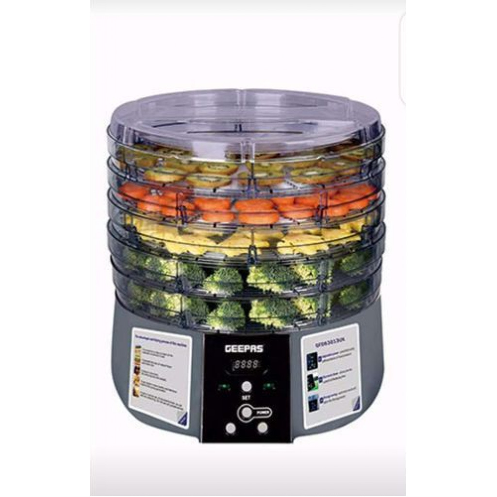 Geepas 520W Digital Food Dehydrator With 5 Large Trays – Black, Silver