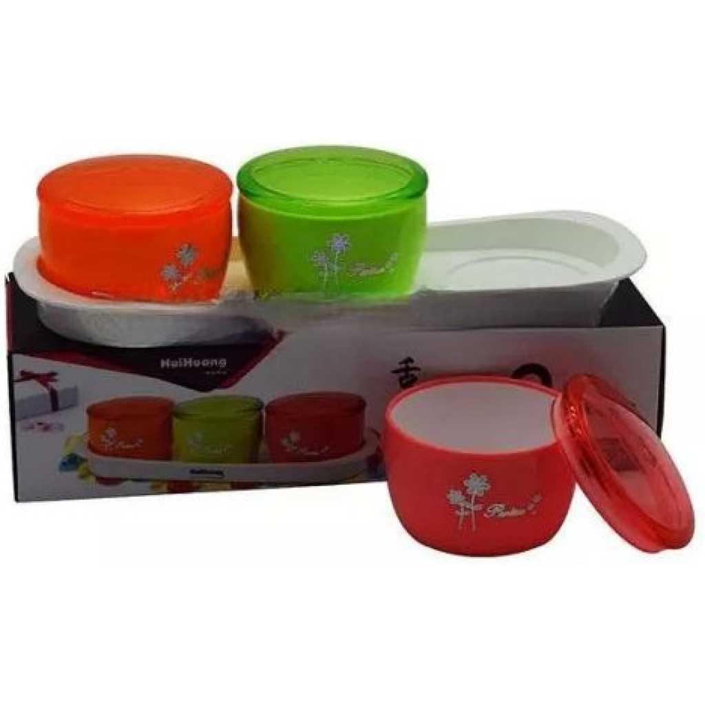 3 Piece Plastic Sugar Bowl Dish Candy Pot - Multi-colours