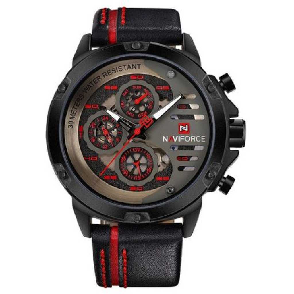 Naviforce Men's Analog Chronograph Watch - Black, Red