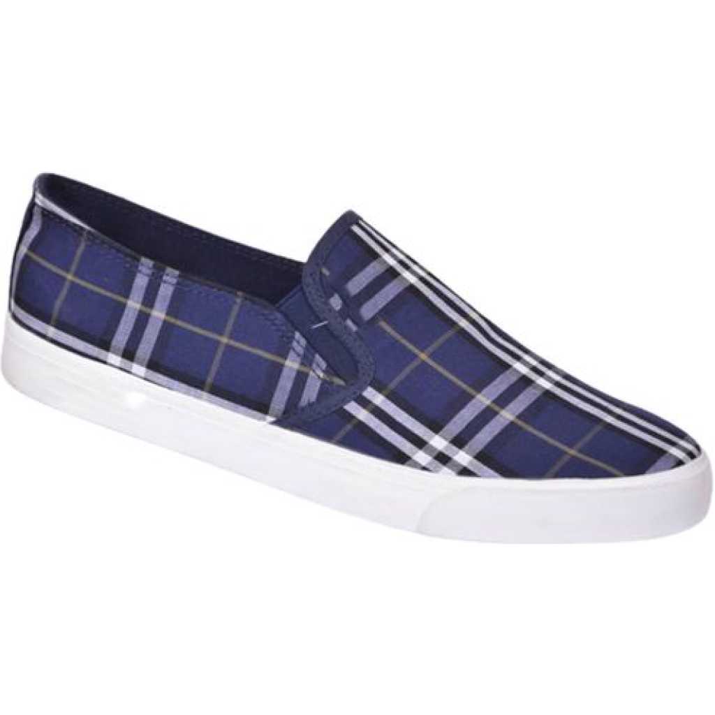 Men's Designer Slipon Shoes - Checked Blue, White