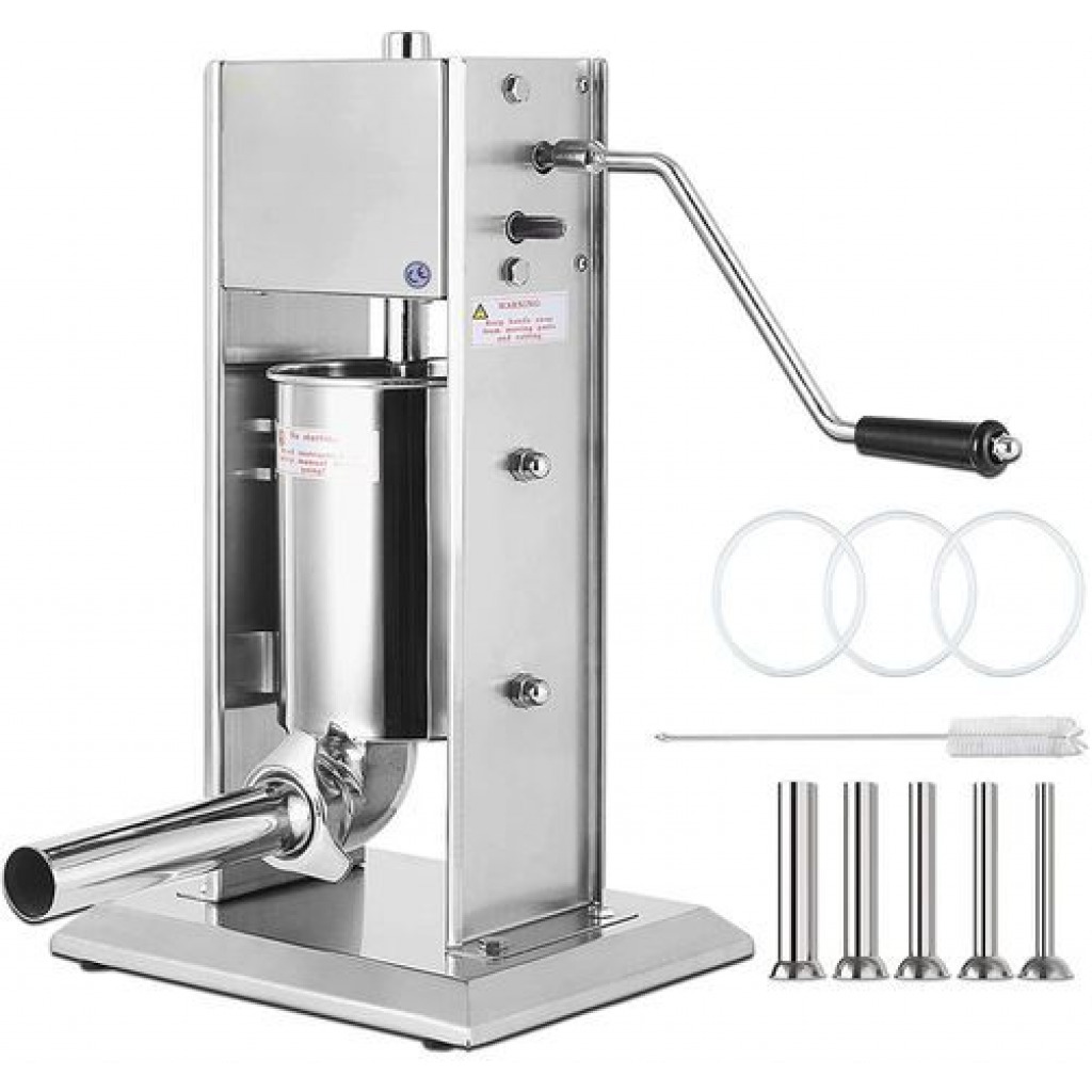 Sausage Filler Machine 10L Stainless Steel Sausage Maker Vertical Manual two Speed – Silver