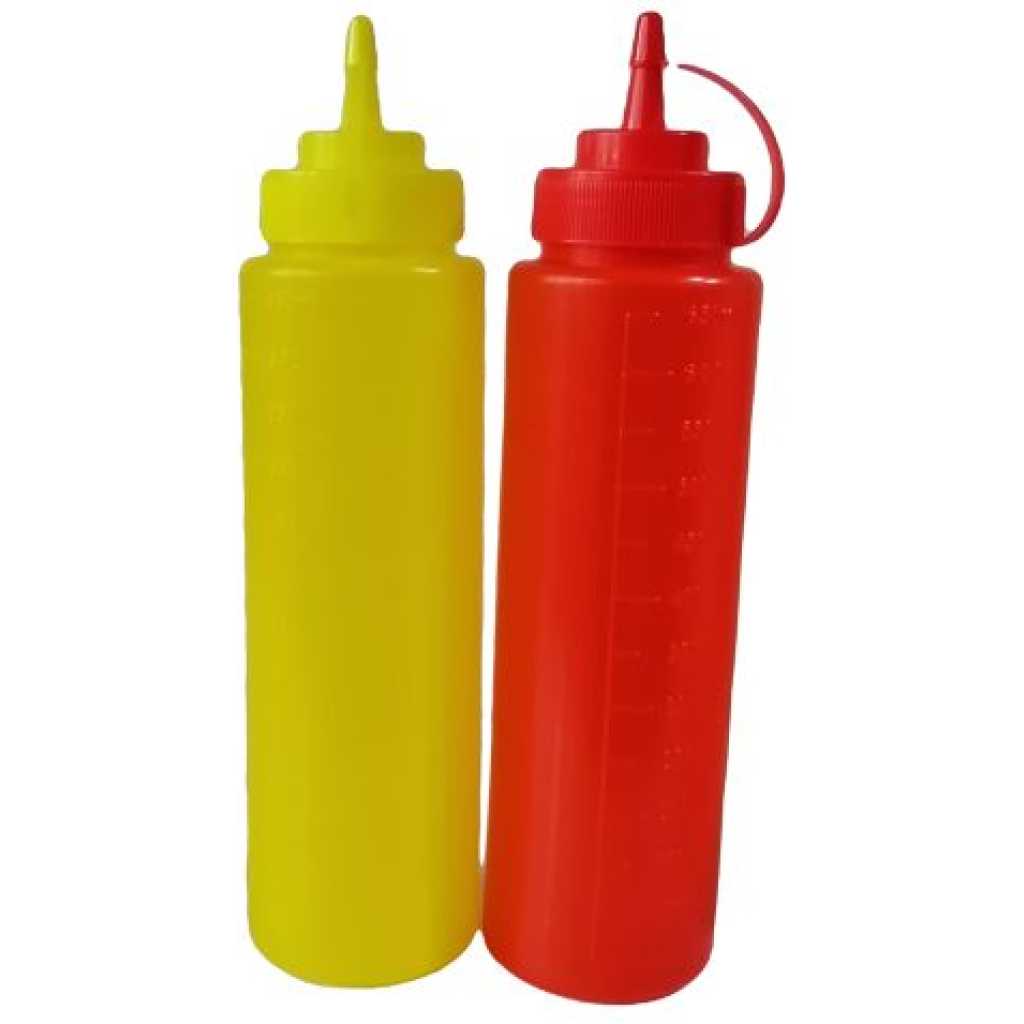 2 Pcs Plastic Squeeze Dispenser Vinegar Oil Tomato Sauce Bottles - Multi-colour