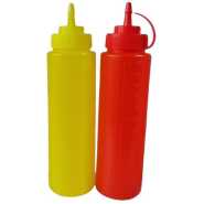 2 Pcs Plastic Squeeze Dispenser Vinegar Oil Tomato Sauce Bottles - Multi-colour