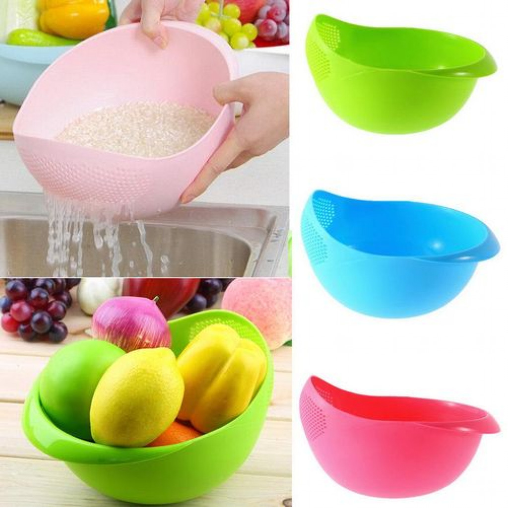 1Pc Fruits Vegetable Washing Bowl Food Strainer Rice Colander -Multi-colours Colanders & Food Strainers TilyExpress