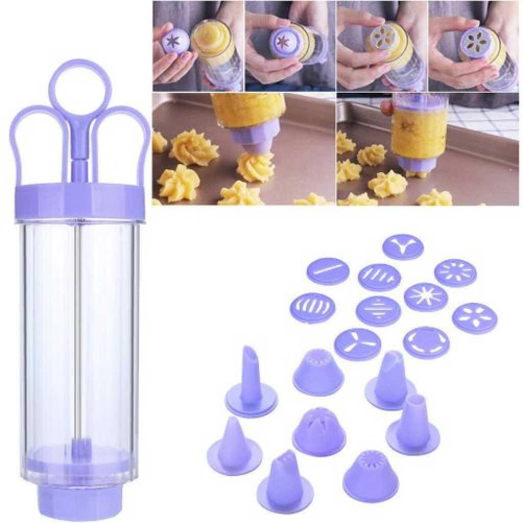 Cookie Press Maker Gun Kit Biscuit Maker Cake Decorating Set -Blue