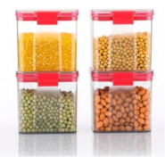 700ml 4-Piece Plastic Transparent Plain Storage Box Tins Containers -Red