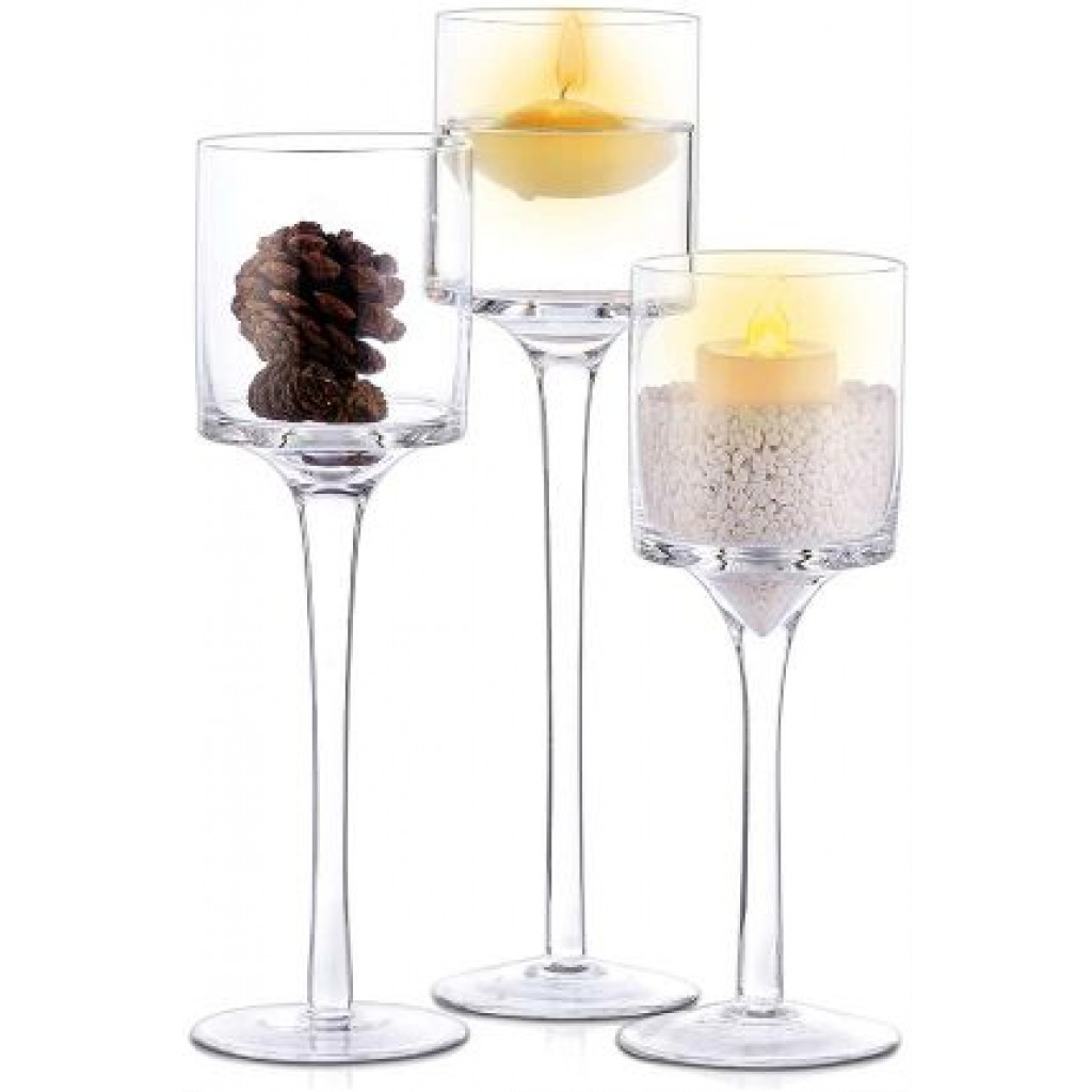Set Of 3 GlassTea Light Glass Candle Holders Ideal For Weddings Parties & Home -Clear Vases TilyExpress 3