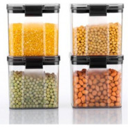 700ml 4-Piece Plastic Transparent Plain Storage Box Tins Containers -Black