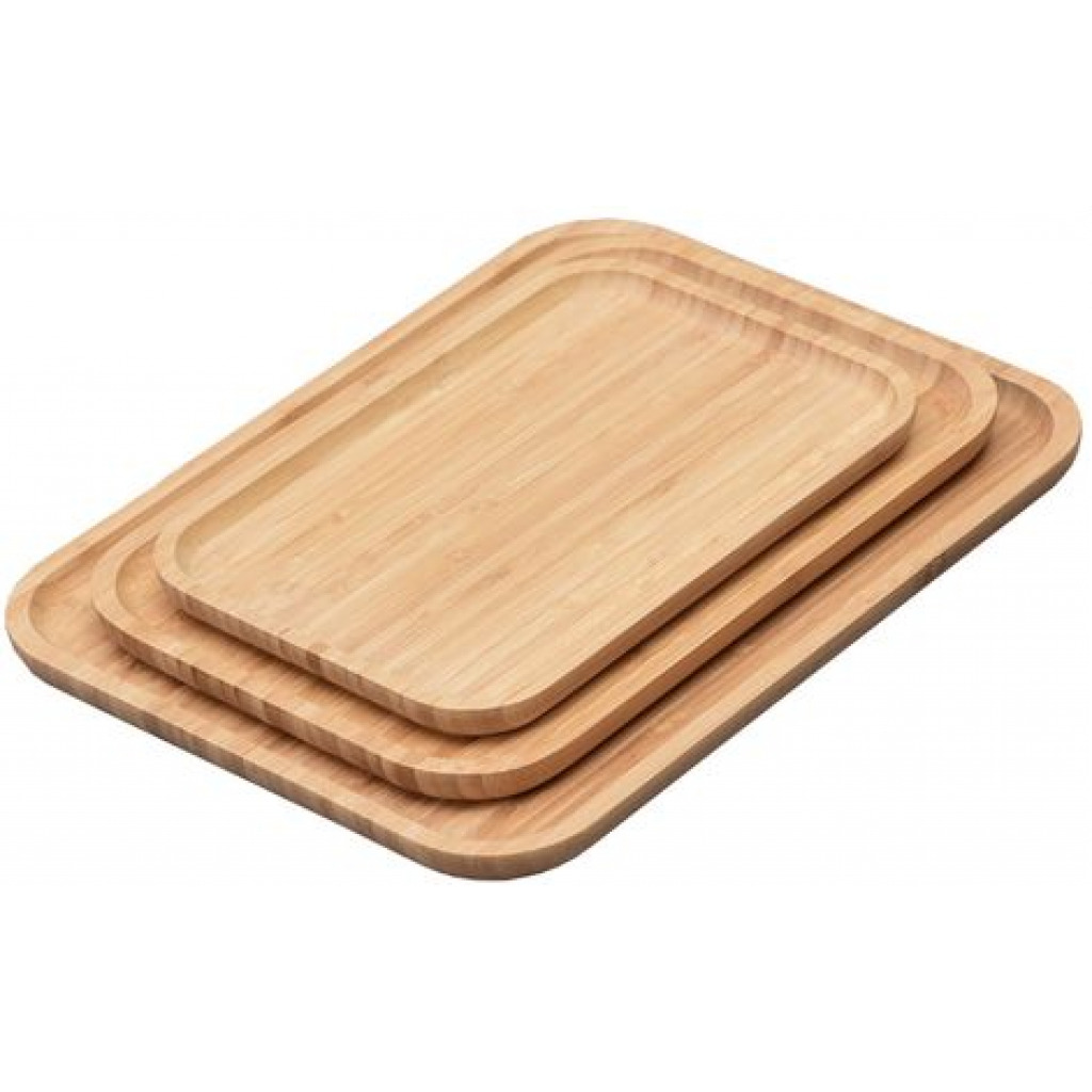 3 Piece Bamboo Wood Tea Food Serving Trays Plates – Brown Serving Trays TilyExpress