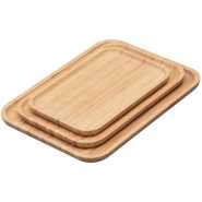 3 Piece Bamboo Wood Tea Food Serving Trays Plates - Brown