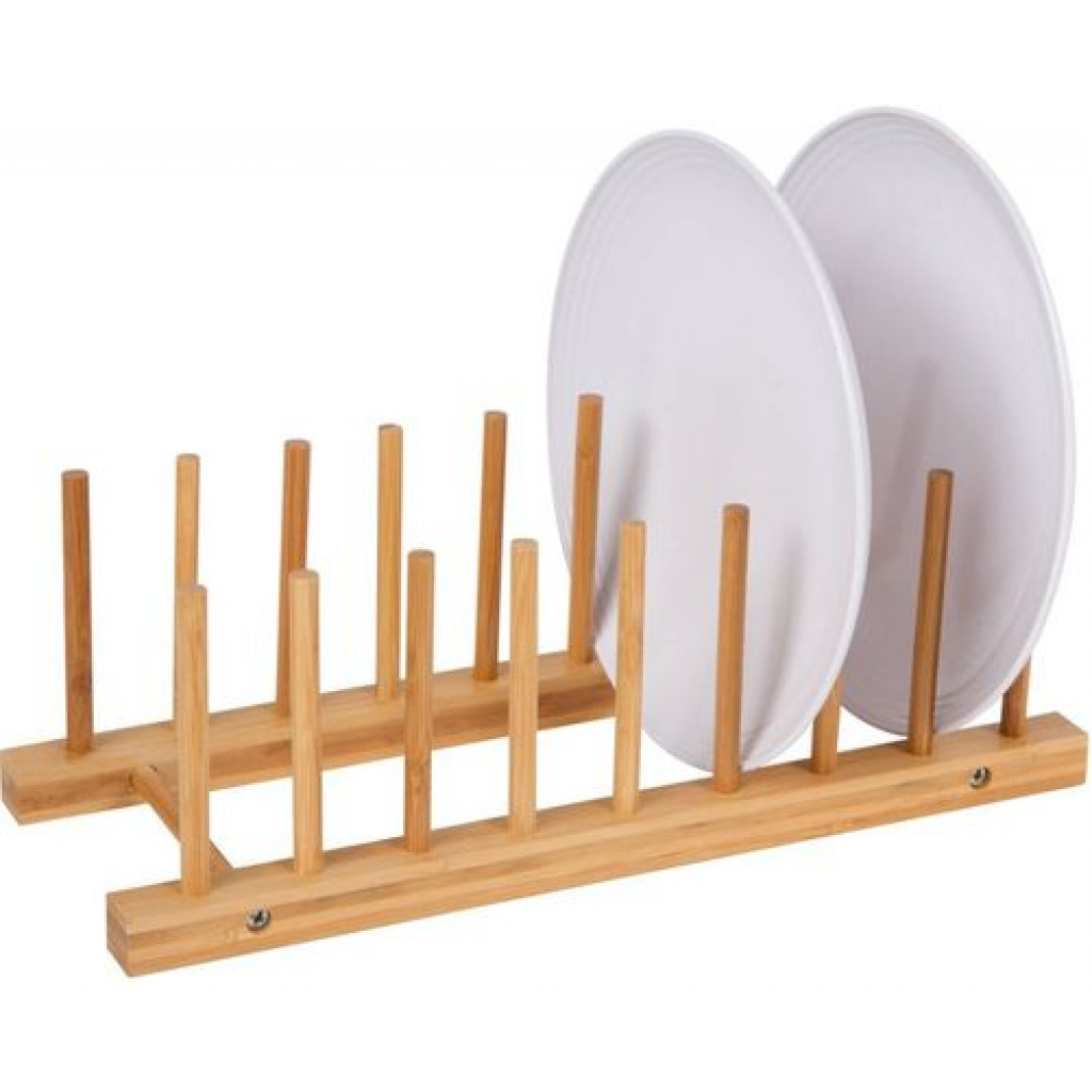 Multi-Purpose Bamboo Plate Holder and Pot Lid Organizer Storage Rack -Brown Utensil Racks TilyExpress