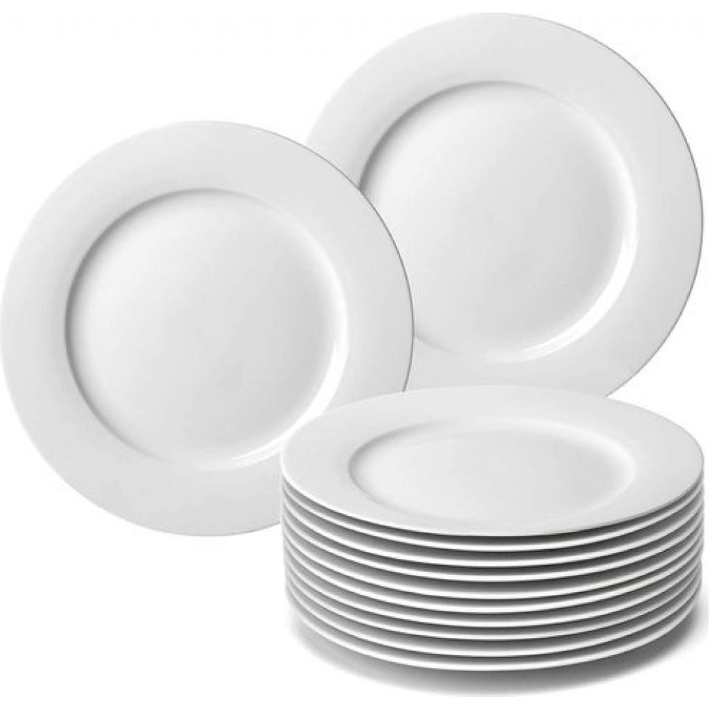 8 Inch 12-Piece Porcelain Salad, Dessert Dinner Serving Plates-White