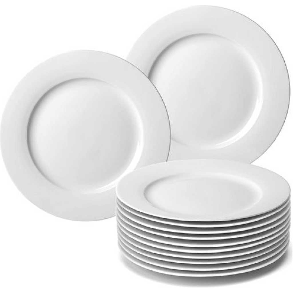 7 Inch 12-Piece Porcelain Salad, Dessert Dinner Serving Plates-White