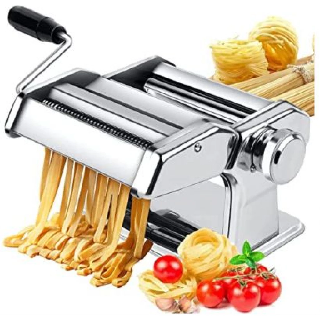 Pasta Maker Roller Machine, Manual Spaghetti, Noodles Maker Cutter-Silver
