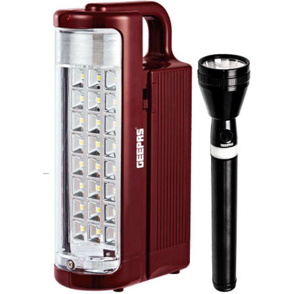 Geepas GE51029 Rechargeable LED Lantern & 1Pc Torch | Emergency Lantern with Light Dimmer Function | 24 Pcs Super Bright LEDs| Ideal for Outings, Trekking, Campaigning & More