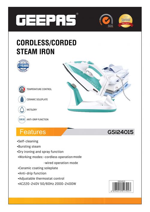 GEEPAS Steam Iron, GSI24015 - Green/White