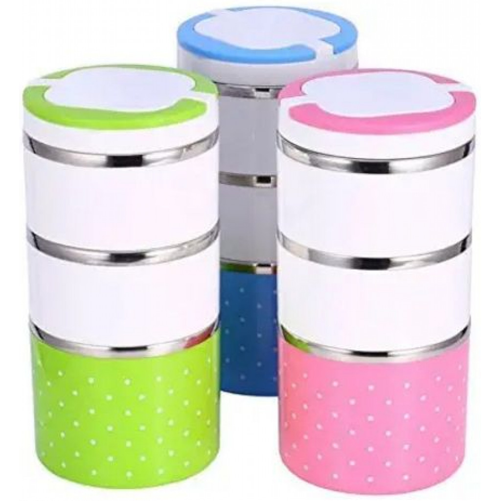 3 Layer Steel Food Insulated Lunch Box Container Tiffin- Multi-colours