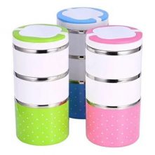 3 Layer Steel Food Insulated Lunch Box Container Tiffin- Multi-colours