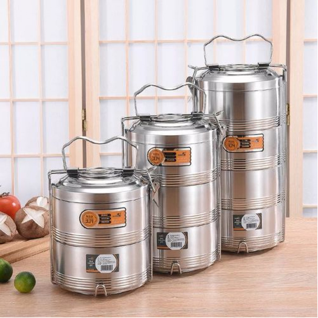 Stainless Steel 16 CM Air Tight 5 Layers Food Container Carrier Lunch Box -Silver