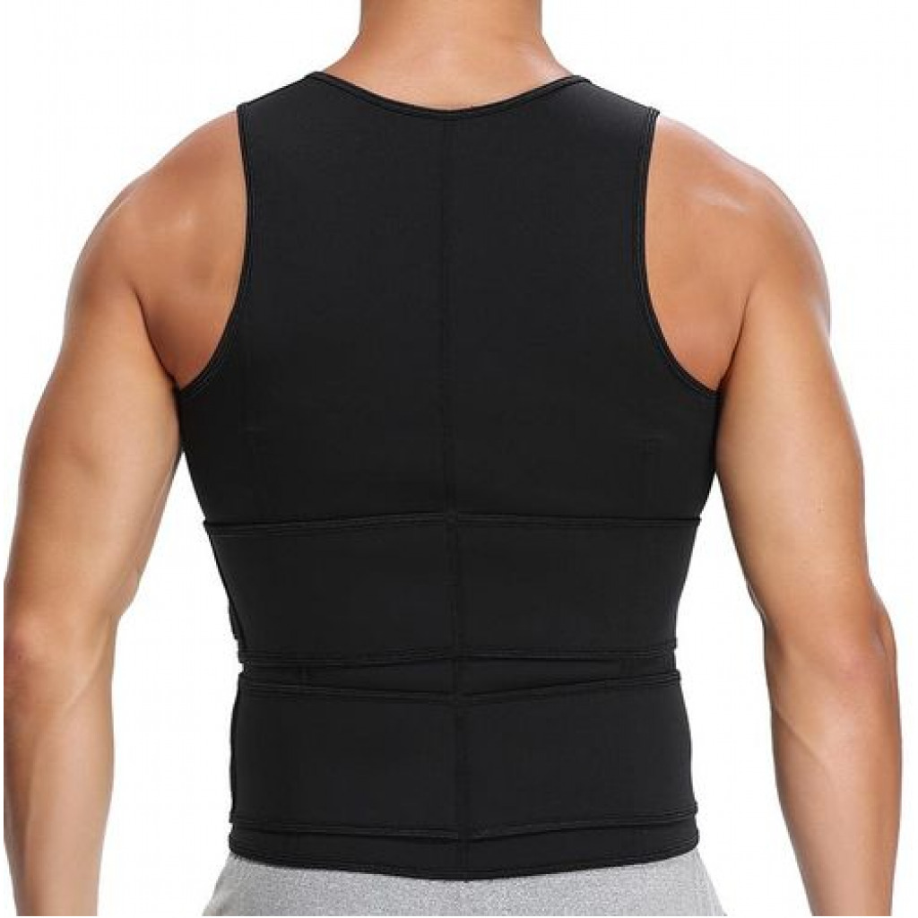 Men Waist Trainer Zipper Sweat Suit Tank Top Workout Trimmer Sauna Vest -Black