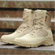 High-Top Leather Outdoor Desert Boots - Khaki