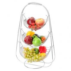 3 Tier Stainless steel Fruit Bowl Storage Basket Holder Organizer Rack, Silver