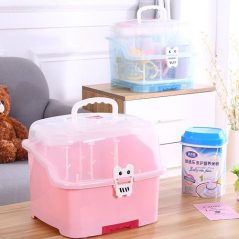Portable Baby Bottle Drying Rack Storage Box With Anti-dust Cover, Pink Bottle Accessories TilyExpress 4