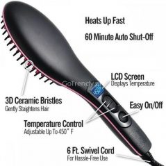 3 ln1 Electric Fast Ceramic Styling Hair Straightener Brush - Black