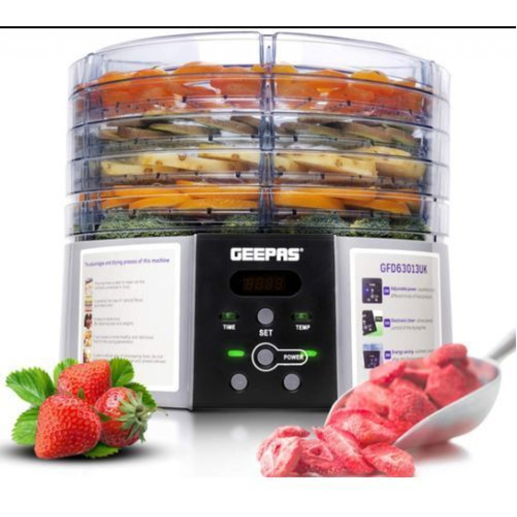 Geepas 520W Digital Food Dehydrator With 5 Large Trays – Black, Silver