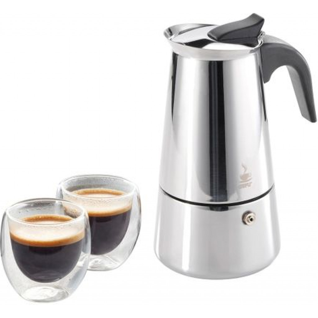 Espresso Maker Emilio For 6 Cups, Stainless Steel- Silver