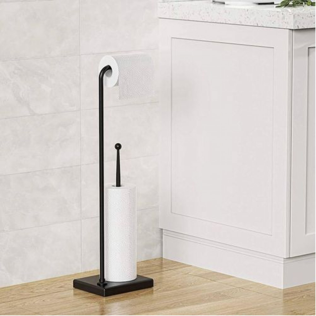 Toilet Paper Holder Stand Tissue Rack Storage -Black