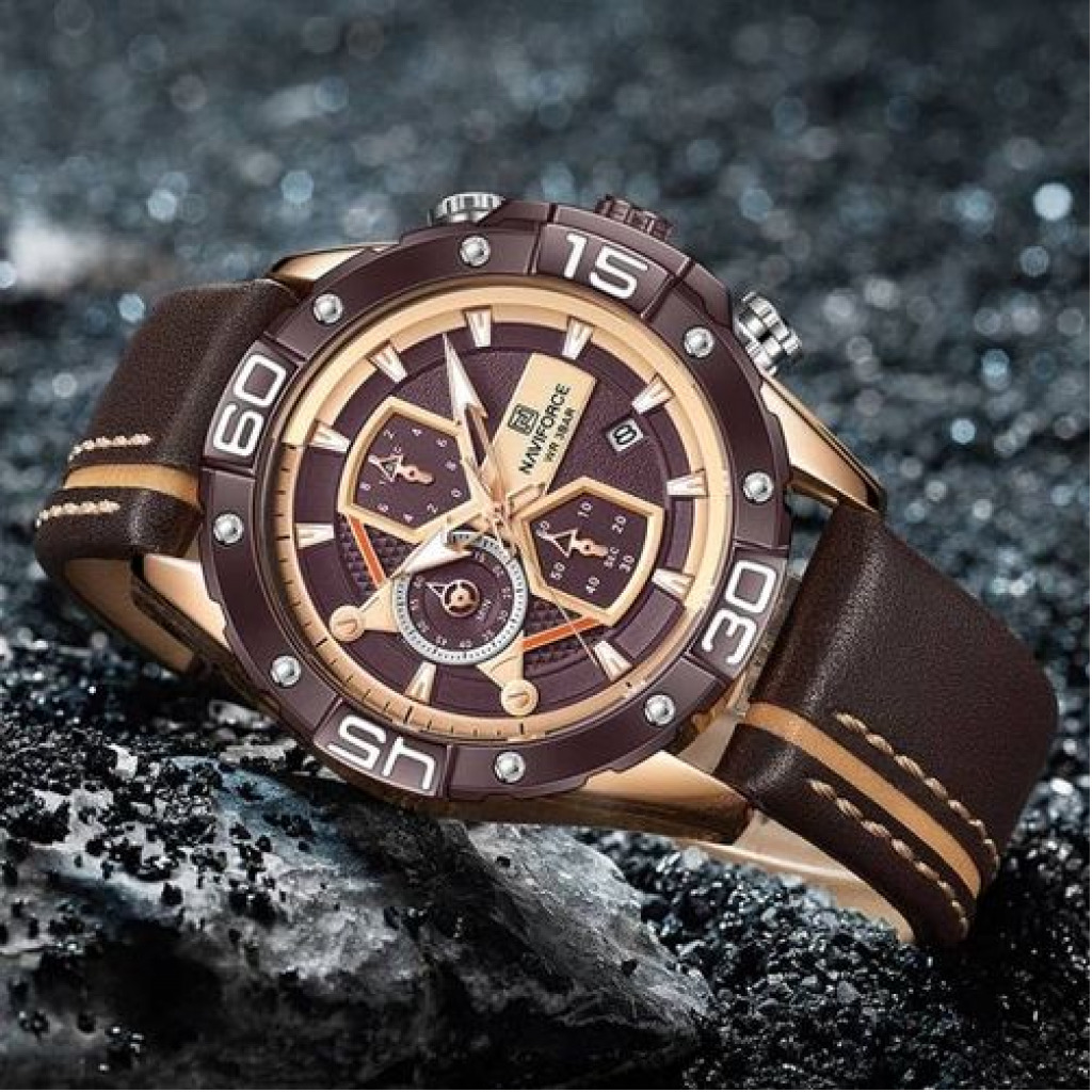 Naviforce Luxury Chronograph Men's Waterproof Watch - Brown