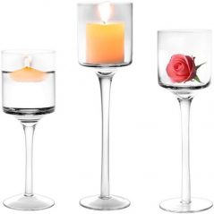 Set Of 3 GlassTea Light Glass Candle Holders Ideal For Weddings Parties & Home -Clear