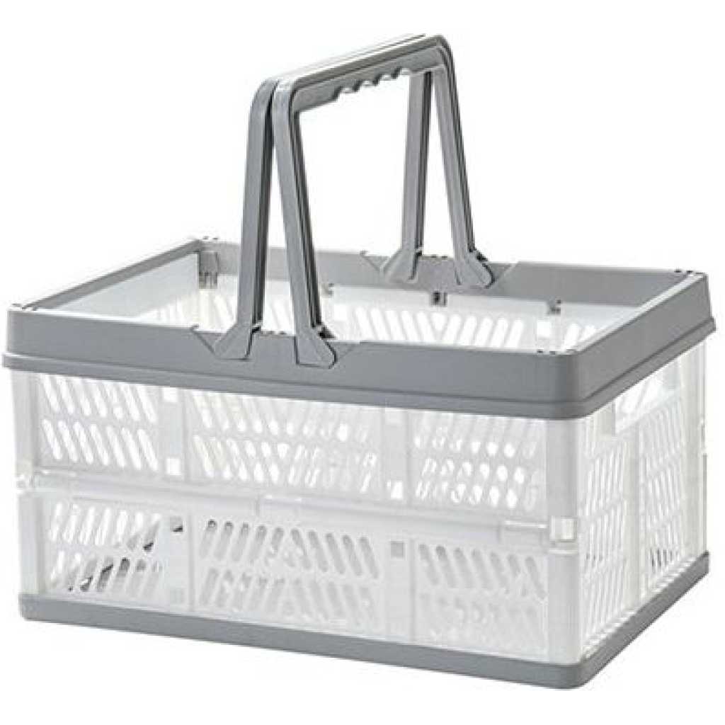 Foldable Storage Basket Kitchen Fruit Toy Holder Cosmetic Container Shelf Box-White