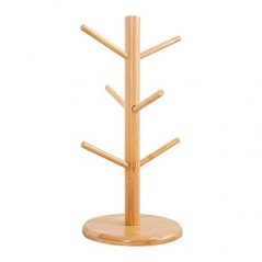 Bamboo Tree Mug Stand Coffee Cup Holder Rack Dryer with 6 Hooks -Brown