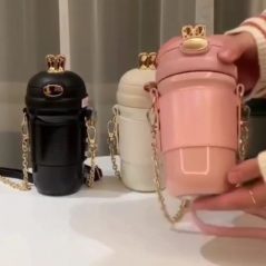 Fancy Portable Thermos Travel Mug Flask Bag Cup-Black
