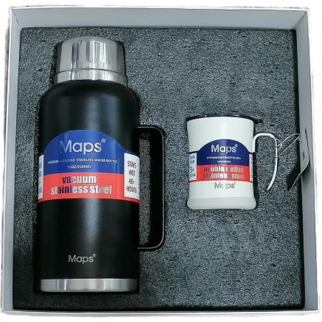 Maps 2100ml Vacuum Flask Desk Cup Outdoor Thermos Portable Bottle Gift Set- Blue Vacuum Flask TilyExpress