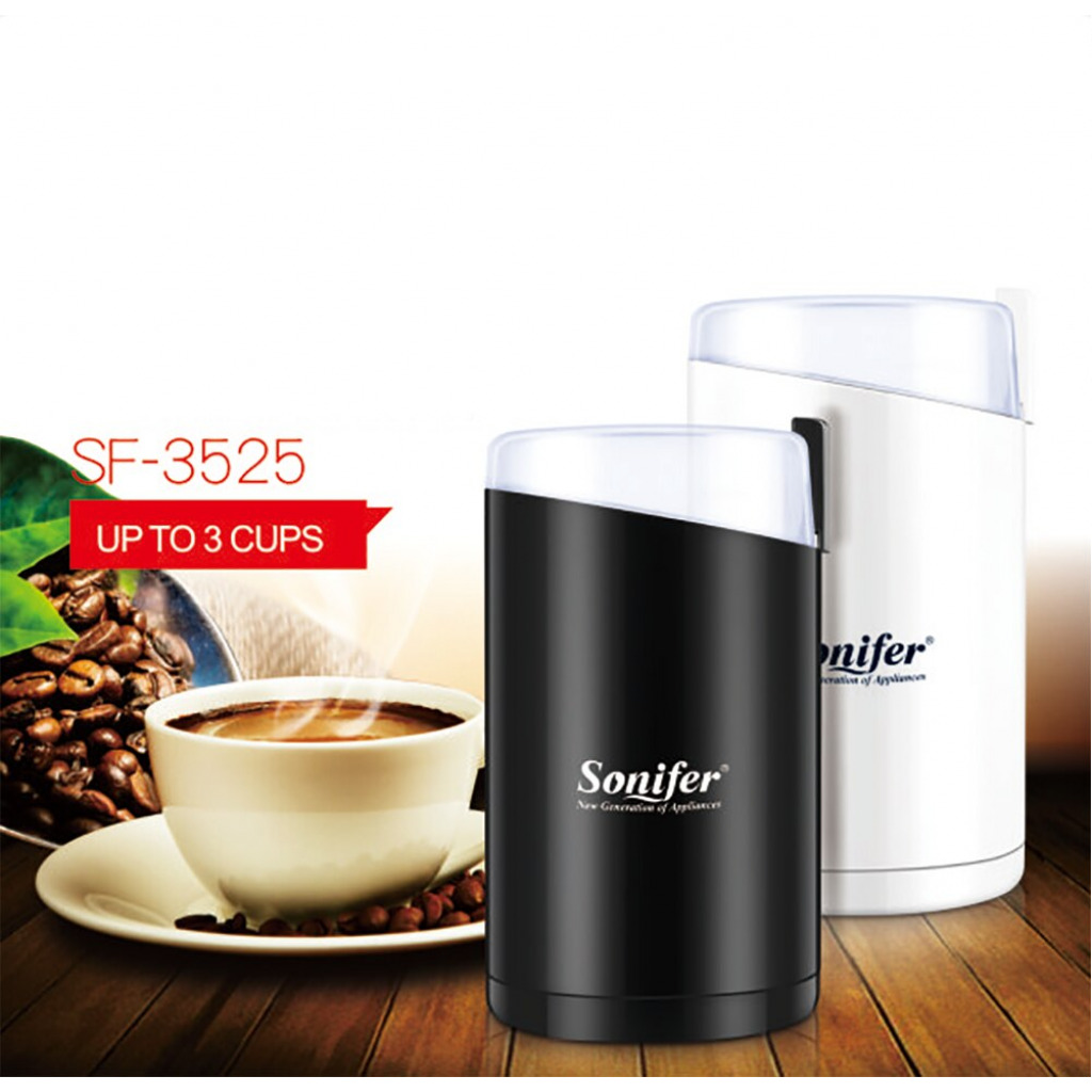 Sonifer 220V Mini Electric Coffee Bean Grinder Grinder Herb Nuts SF-3525 - Black/White