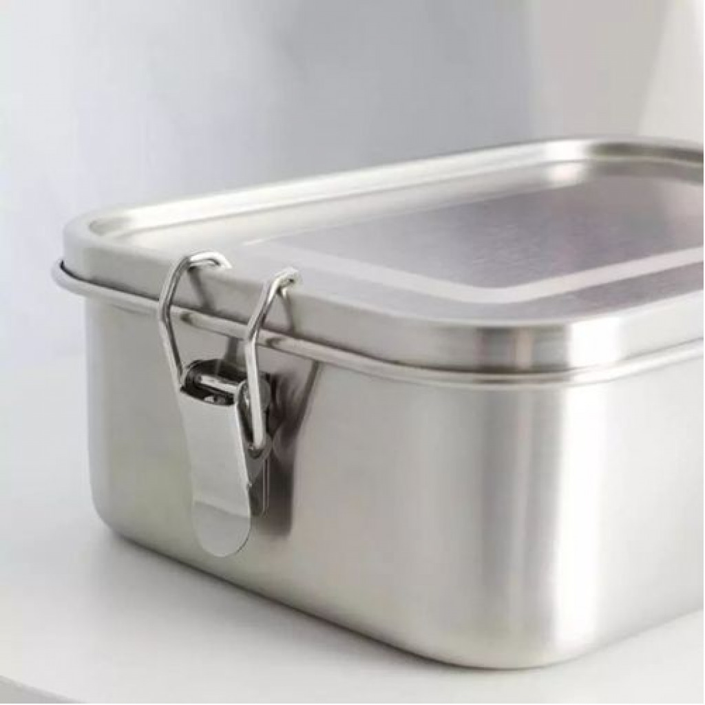 Stainless Steel Rectangle Lunch Box with Buckle Leak-Proof Food Container – Silver Lunch Boxes TilyExpress 11