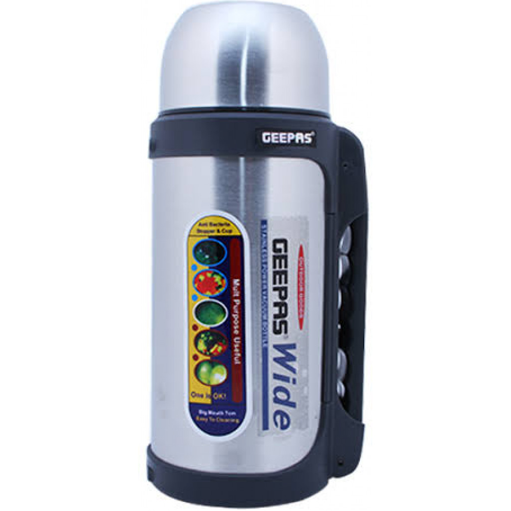 Geepas GSVB4110 1.2L Stainless Steel Vacuum Flask, Silver Vacuum Flask