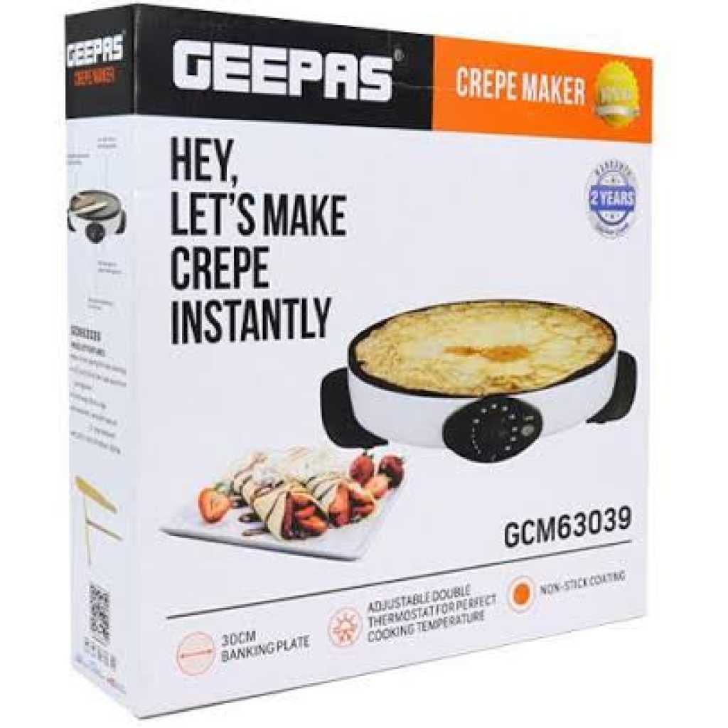 Geepas Crepe Maker, 13″ Die-Cast Aluminum Baking Plate, GCM63039