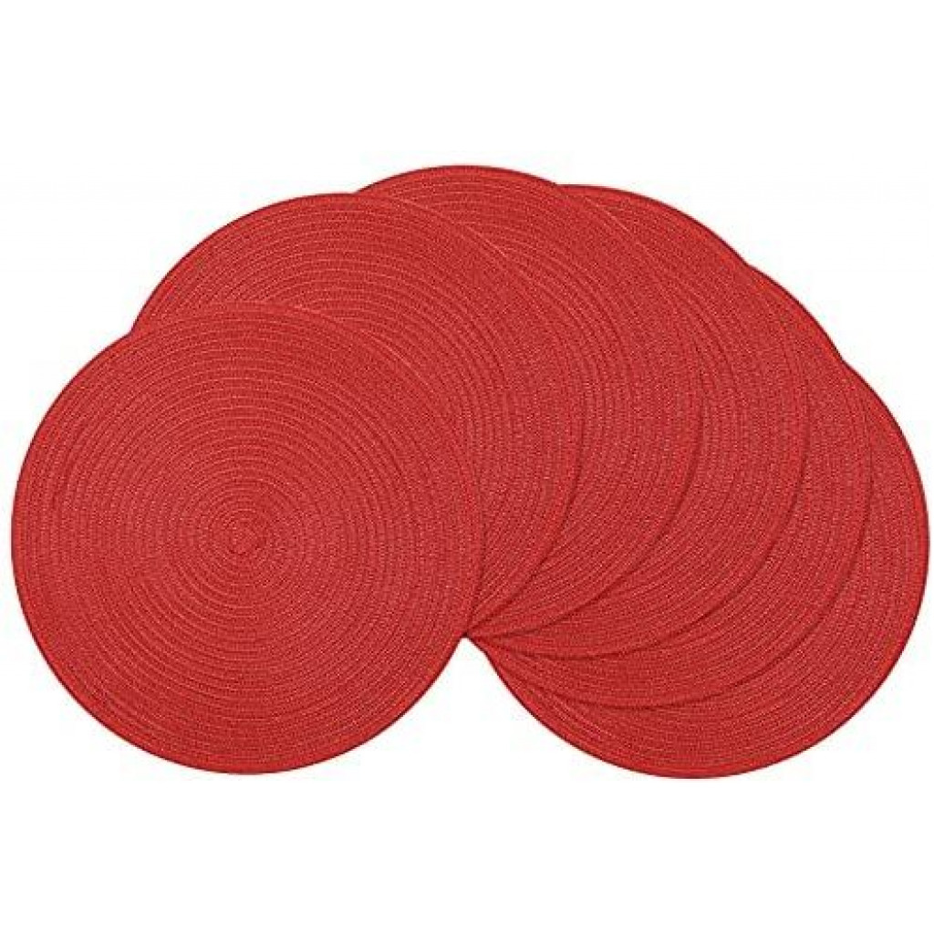 6 Round Decorative Placemats Table Mats- Red.