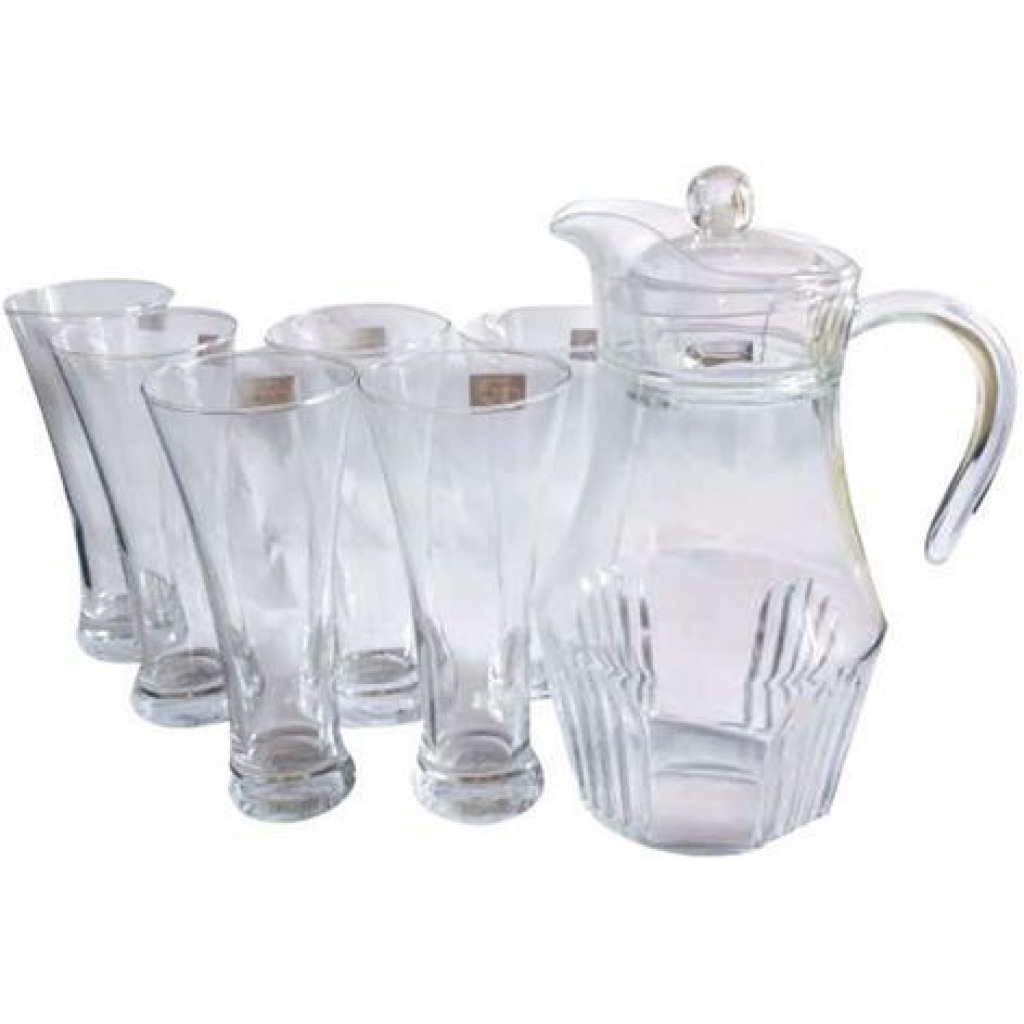 6 Drinking Glasses With A Funnel Shape Plus 1 Glass Jug-Transparent Glassware & Drinkware TilyExpress