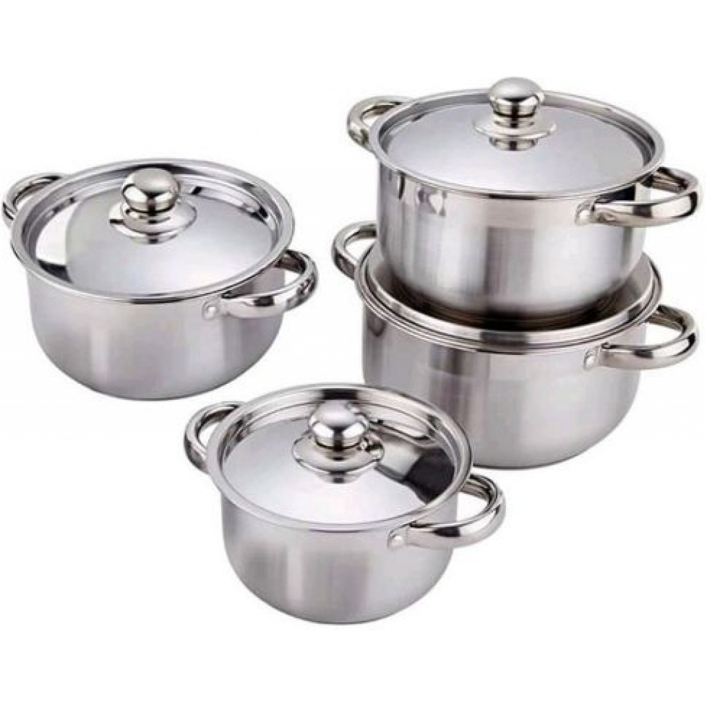 Tornado 8 Piece Stainless Steel Saucepans Cookware Pots, Silver Cooking Pans