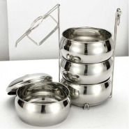 Steel Belly Food Carrier, Tiffin Lunch Box With 4 Container, 25 cm- Silver. Lunch Boxes