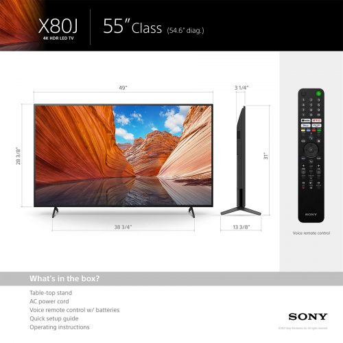Sony X80J 55 Inch TV: 4K Ultra HD LED Smart Google TV with Dolby Vision HDR and Alexa Compatibility KD55X80J- Black