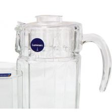 Luminarc Unique Jug Pitcher And Quality 6 Drinking Glasses-Transparent