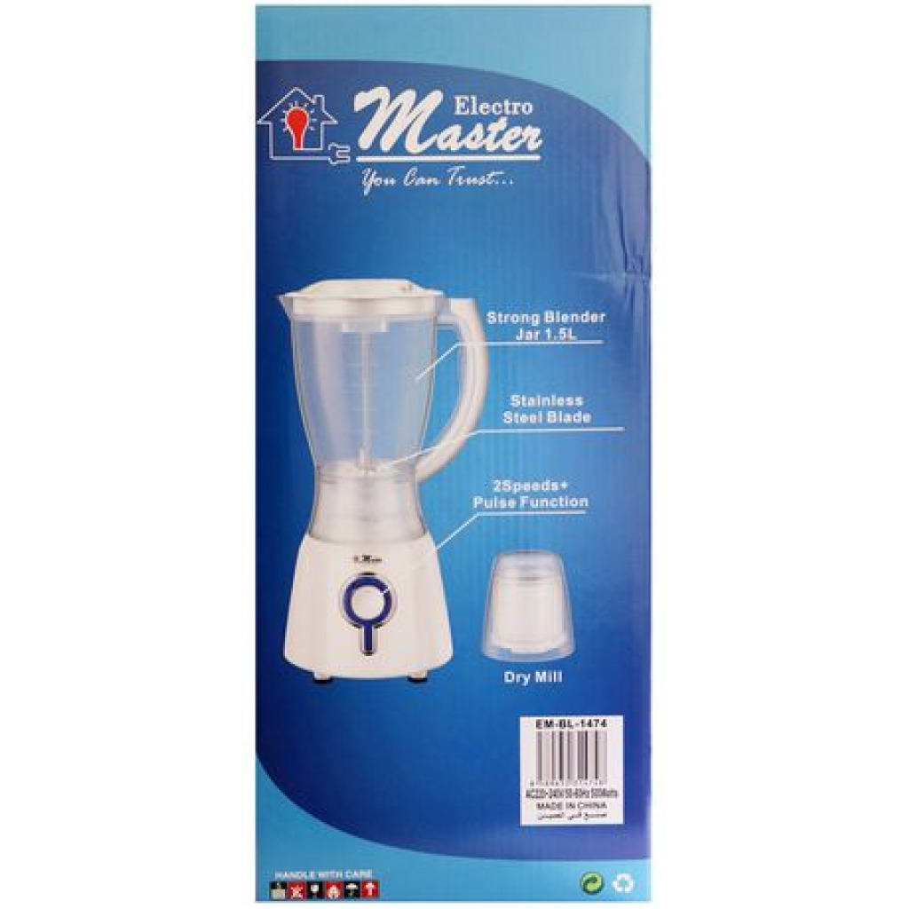 Electro Master EM-BL-1474 Unbreakable Jar Blender 1.5L with copper motor - White